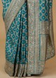 Rama Blue Designer Banarasi Silk Saree